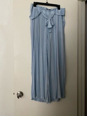 torrid Light Blue Vertical Stripe Tie-Waist Wide Leg Pants